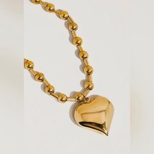 Gold Heart Statement Necklace Chunky Ball Chain